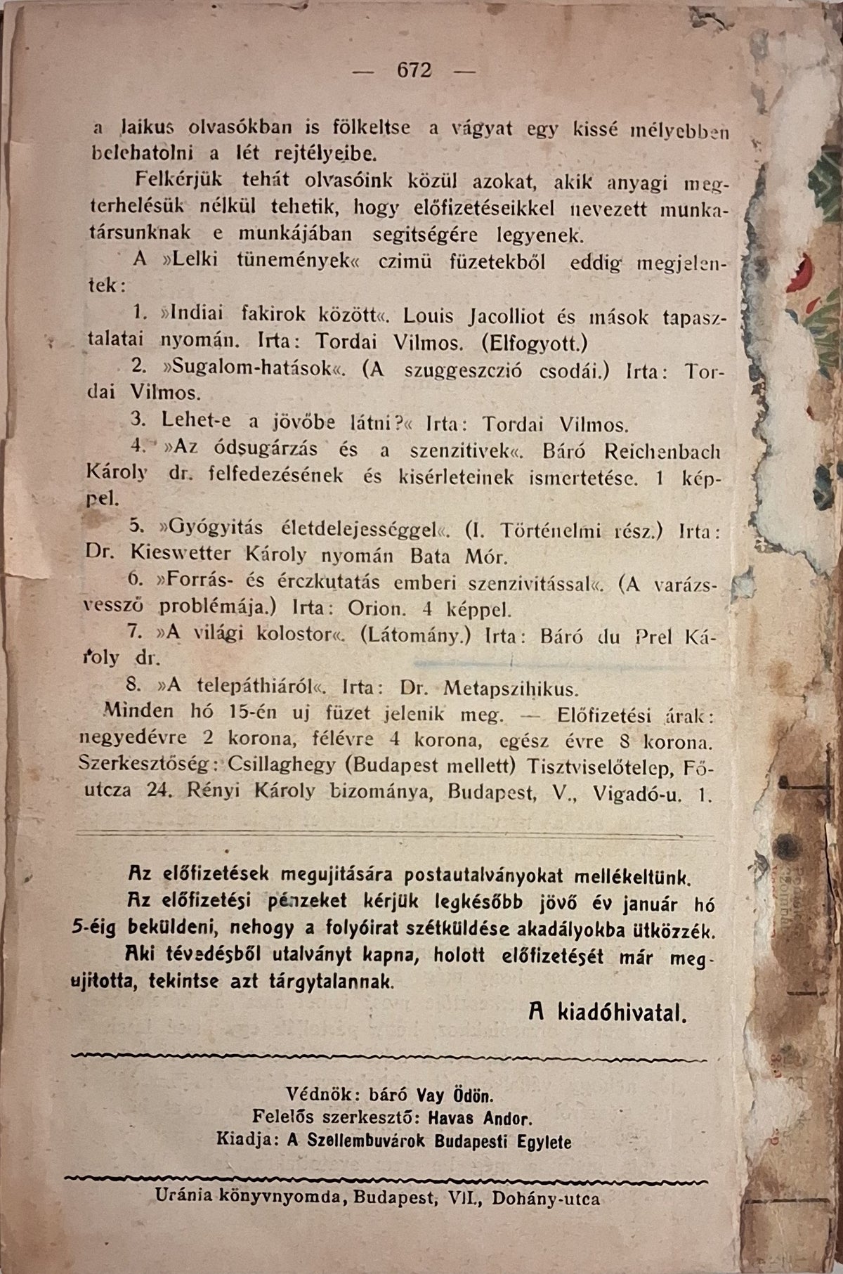Égi Világosság – 1913-as bekötött évfolyam – a 11. szám hiányzik – 2. kép